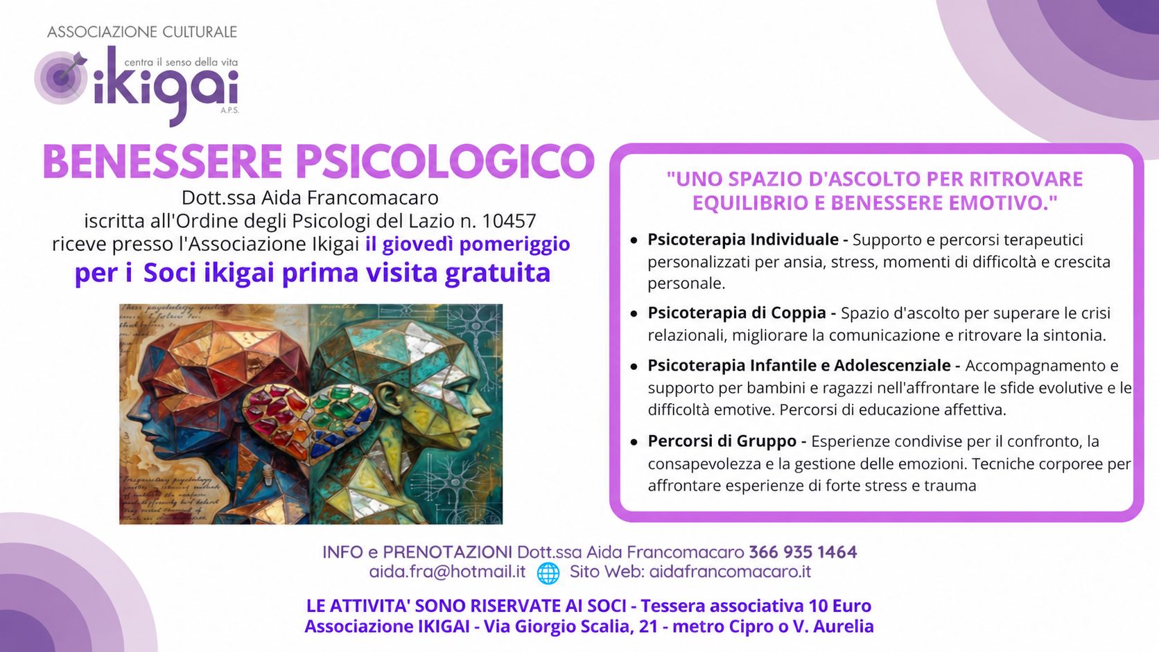 Benessere psicologico: i miei percorsi presso l’Associazione Ikigai a Roma